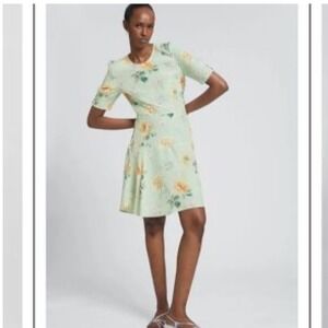 Paris Atelier & Other Stories Dress Green Floral Print Flared 2 Mini Skater XS